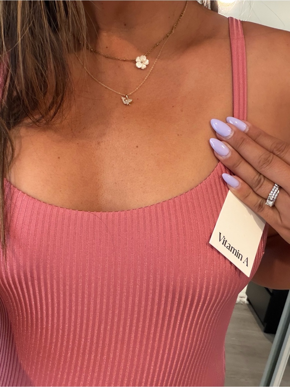 Vitamin A Ribbed Swim One Piece Scoop neck in Dusty Rose -Size Medium
